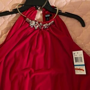 MSK Vibrant Red Dress with Jewel Neckline